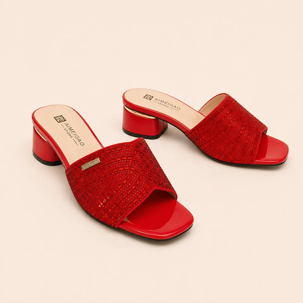 Women's Red Rhinestone Slide Heels - Shoes at Mama Africa Store, Kitchener