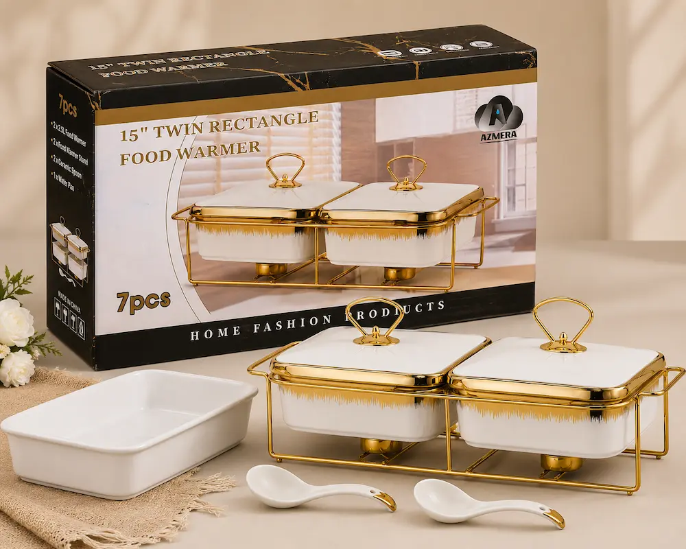 15" Twin Rectangle Food Warmer Set - Home & Kitchen at Mama Africa Store, Kitchener