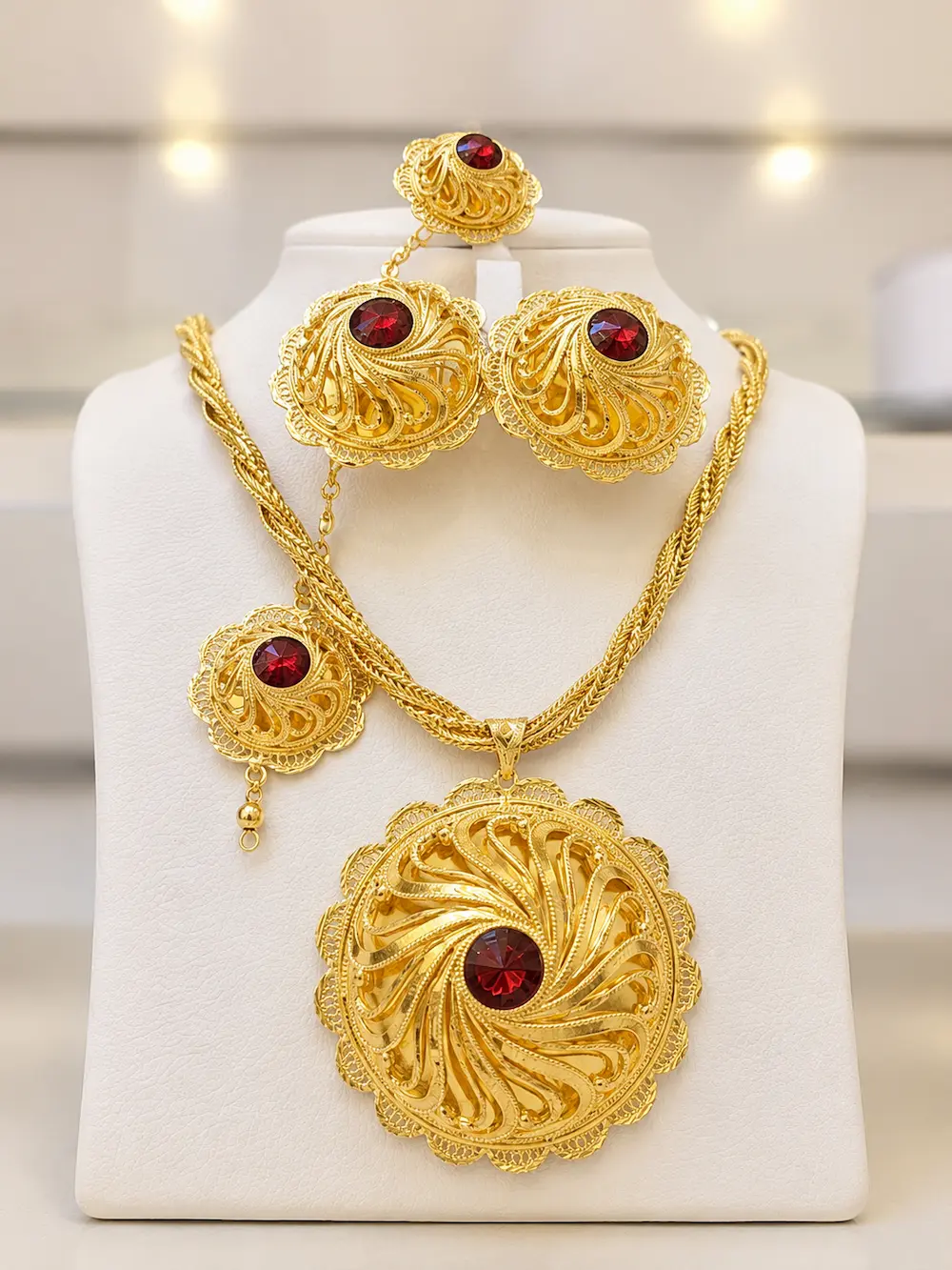 Gold Plated Jewelry Set with Red Stones - Jewelry at Mama Africa Store, Kitchener